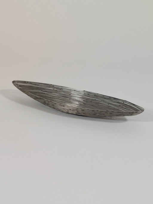 Cesto di frutta vintage fatto a mano di metà secolo, fruttiera, filo metallico