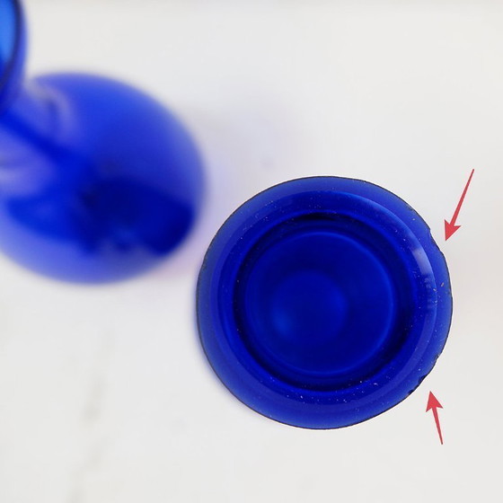 Image 1 of Pair of hand-blown cobalt blue glass vases or carafes, dating from the 1960s.