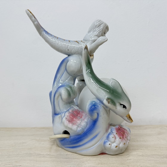Image 1 of Vintage keramieken tafellamp met zeemeermin en dolfijnen, jaren 1980