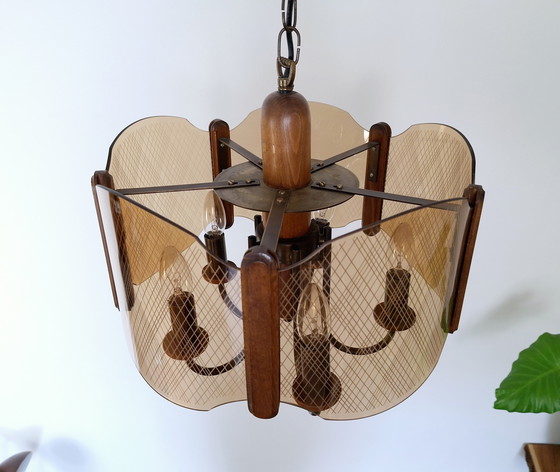 Image 1 of Grand lustre Mid Century / Lampe pendante vintage / Luminaire rustique élégant / Yougoslavie années 1970 / Lampe suspendue