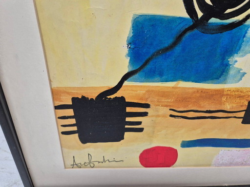 Ange Falchi (1913-1989), grote gouache, abstracte compositie, 1960/70