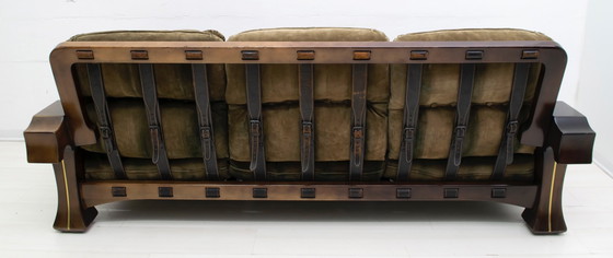 Image 1 of Sofá italiano Mid-Century Mid-Century de ante y madera "Ussaro", años 70