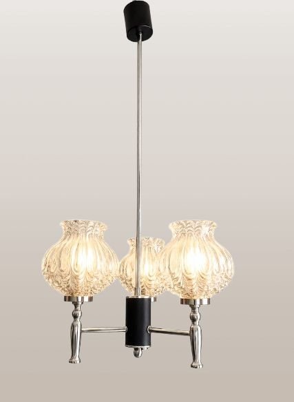 Lampada a sospensione danese vintage mid-century e 2 applique – Lampade a sospensione, Vetro, Metallo (photo 4 of 5)