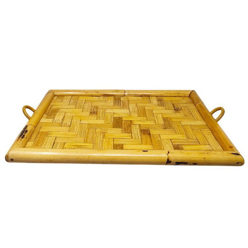 1970s Astonishing Italian Tray in Bamboo, Rattan and Wicker. Made in Italy
