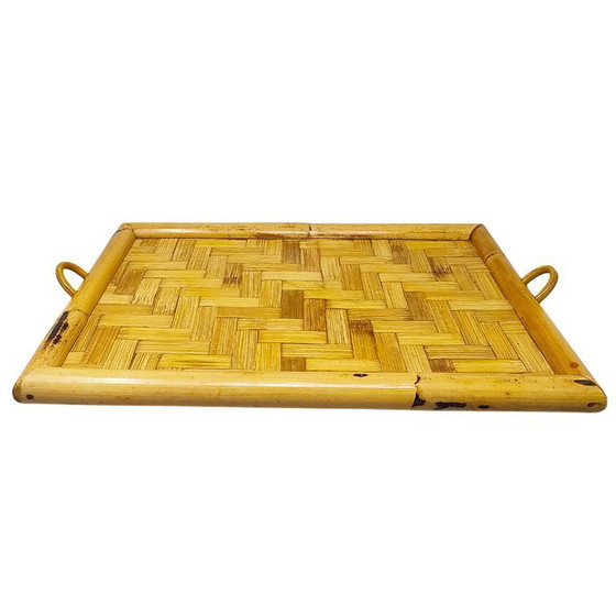 Image 1 of Vassoio italiano anni '70 in bambù, rattan e vimini. Realizzato in Italia