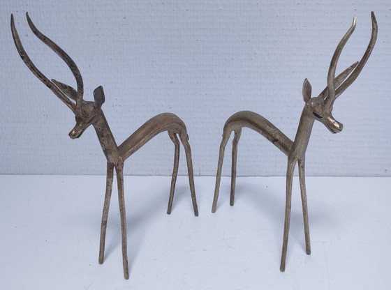 Image 1 of five gazelles antelopes giraffe vintage brass