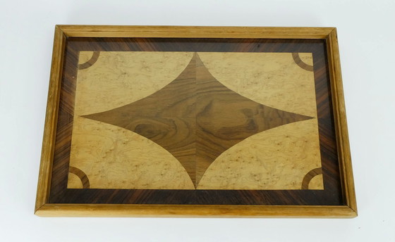Image 1 of beautiful art déco TRAY marquetry from different types of wood 1920s 1930s serving tray
