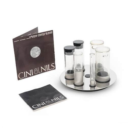 Set per sale, pepe, olio, aceto, formaggio e zucchero dello Studio OPI per Cini e Nils, anni '70