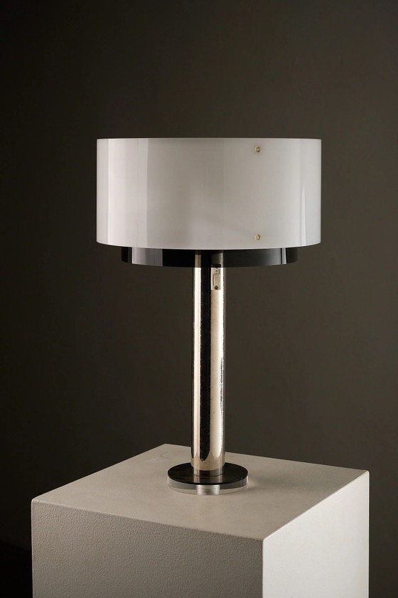 Artiforte Cylindric Acrylic and Chrome Table Lamp, White (photo 9 of 10)