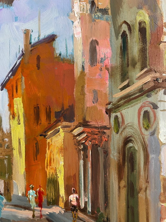 Image 1 of Original Oil Painting City Street Landscape Street of old memories of the city