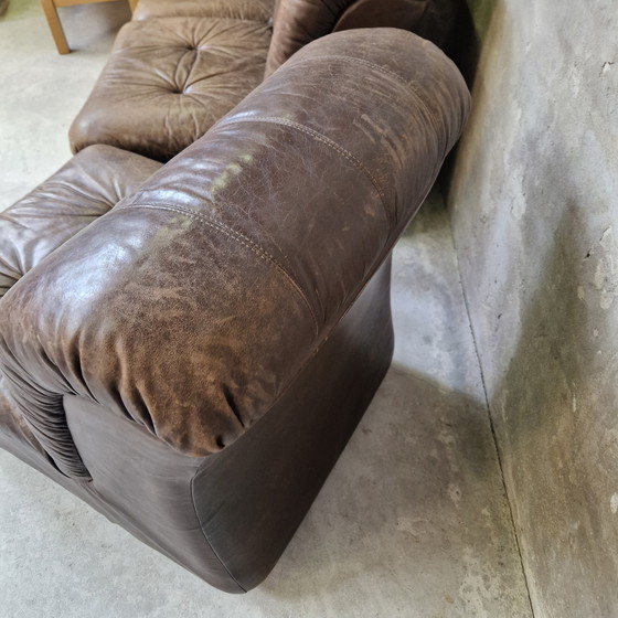 Image 1 of Sofá modular de los años 70 con elementos marrones y sofá de cuero.