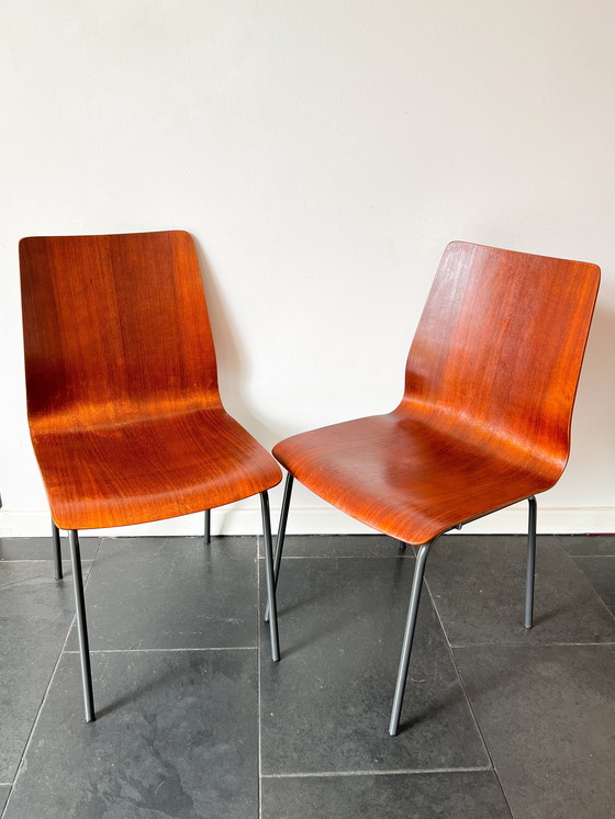 Image 1 of Vintage Auping Stoelen ‘Euroika’ 2x - Nederlands Ontwerp door Friso Kramer - Teak Multiplex, Metaal - 1963