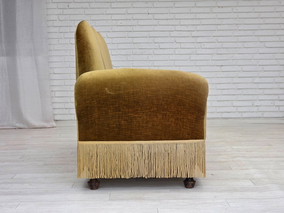 Image 1 of 1950s, 2 seater sofa/daybed, light green furniture velour, ash wood legs.