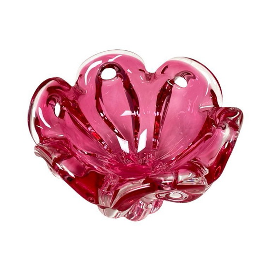 Image 1 of Chřibská pink glass plate, Josef Hospodka, Bohemia vintage, 1960s