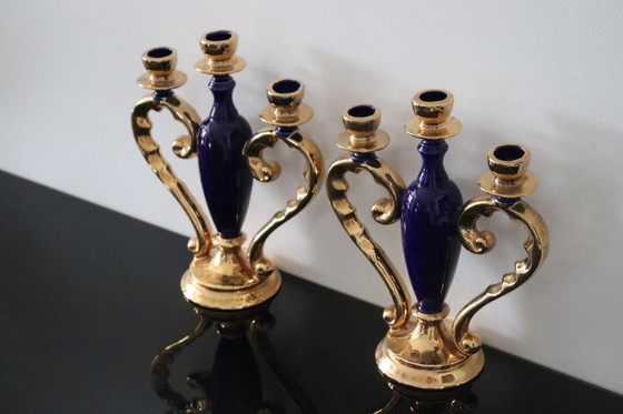 Image 1 of 2 candelabros de porcelana italiana dorados