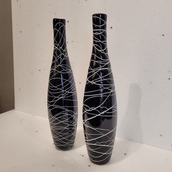 Image 1 of Paar "schwarz-weiße" Vasen, Glas, 70er Jahre - Frankreich