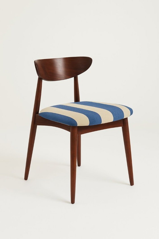 Image 1 of Gestreifte Esszimmerstühle Set aus 6 gestreiften Farbic und Buche dunkel Nussbaumholz