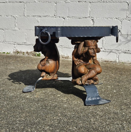 Image 1 of French Vintage Jean Maurice Rothschild - Marble Table - Forged Iron Table - Neoclassical Style- 50s