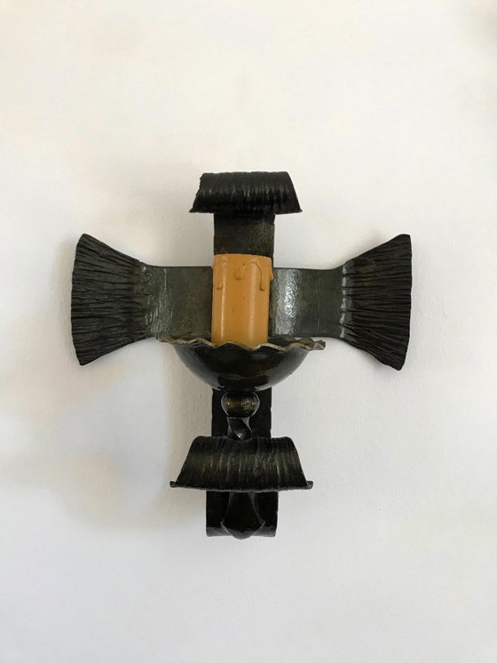 Image 1 of 2 brutalistische Wandleuchten aus Schmiedeeisen 70er Jahre