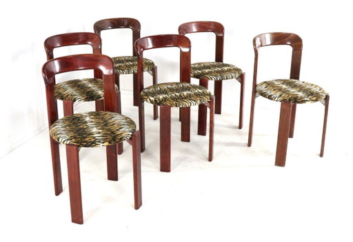 Set di 6 sedie Bruno Rey per Kusch & Co con stampa tigrata vintage – eetkamerstoelen, Wood