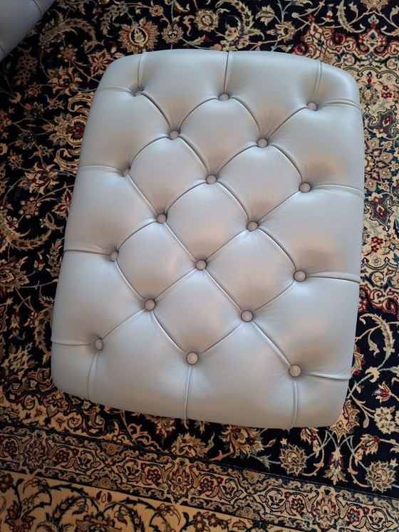 Poltrona Frau: 2 Sessel und 1 Hocker, Leder, Holz, Blau (Foto 4 von 6)