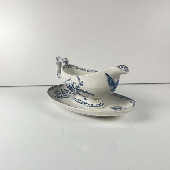 Image 1 of Ironstone gravy boat "Carmen", Sarreguemines, blue, 1875-1900