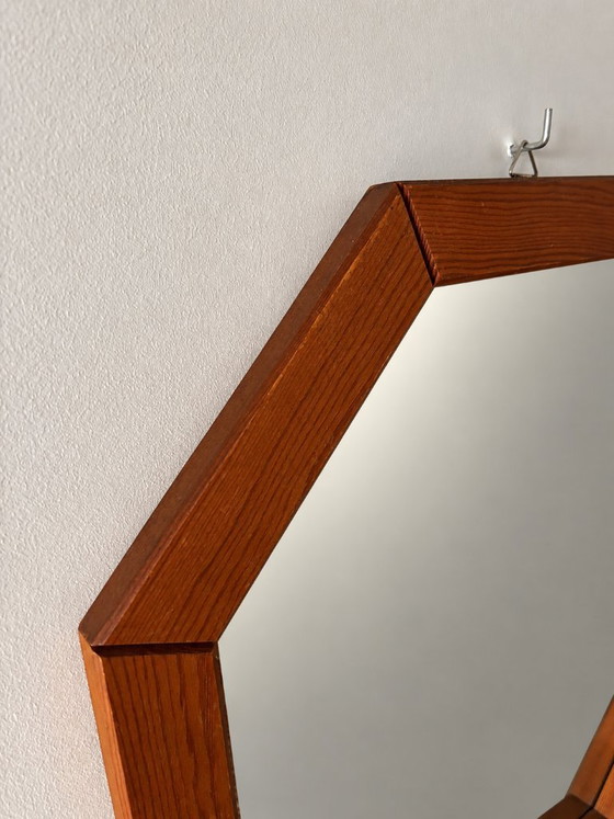 Vintage Octagonal Wooden Wall Mirror – 1970s Geometric Design (photo 4 of 8)