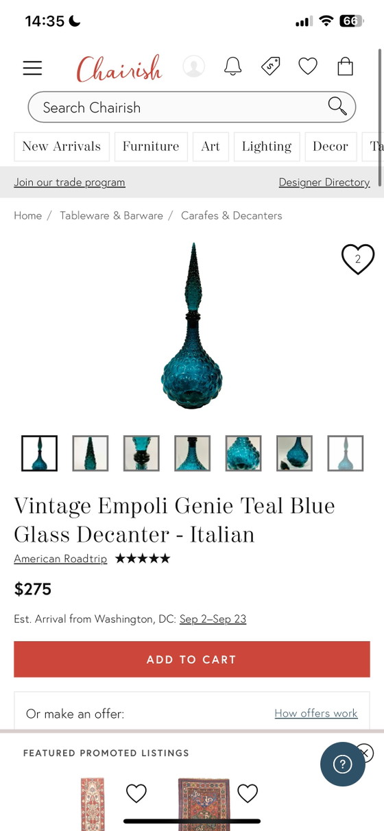 Vintage Empoli Genie Bottle Glass Carafe Blue Textured Hobnail Made in Italy – Vases (photo 7 of 8)