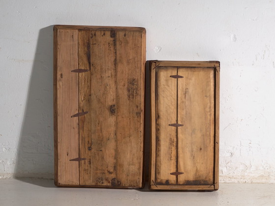 Pair of Antique Elm Wood Trays, China, circa 1900 #2, Table accessories, Iron, Rustic (photo 3 of 4)