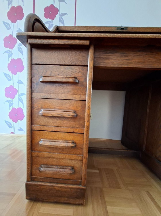 Image 1 of Scrivania antica in rovere con piano a rullo – completamente funzionale con chiave