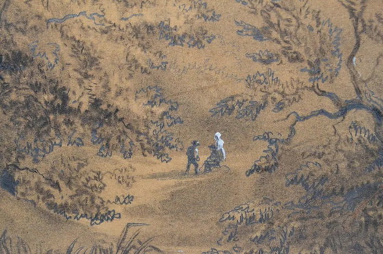 Toegeschreven aan Franz Joseph Manskirch (1768–1830) Romantische Houtskool- en Potloodtekening — Paar in een (photo 7 of 12)