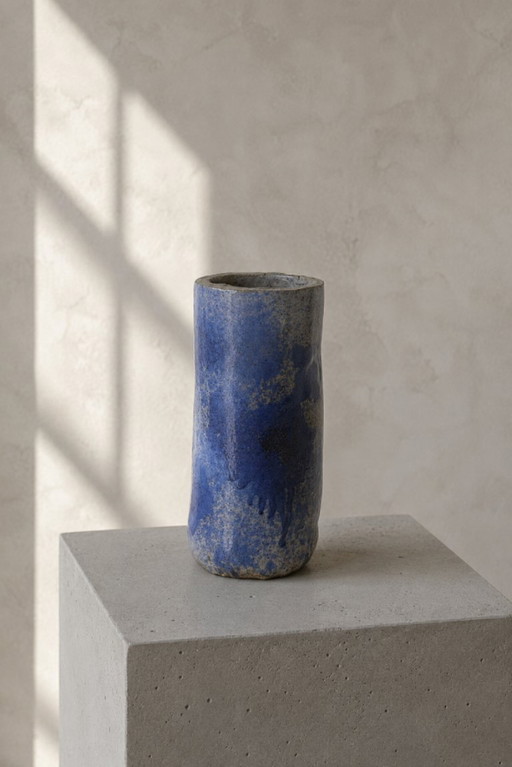 Vintage Natural Scandinavian Modern Blue Clay Ceramic Vase, 1960s