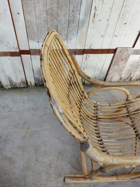 Image 1 of Originele Rohe Noordwolde rotan schommelstoel – jaren 50/60