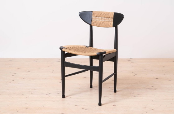 Image 1 of Set van 6 Scandinavische moderne eetkamerstoelen, met touwzitting en -rugleuning, jaren 60