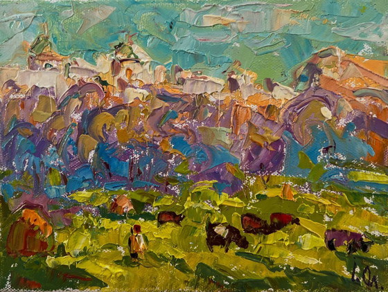 Original Oil Painting Summer Nature Landscape A Walk Outside The Village – Paintings & Drawings, Canvas (photo 3 of 8)