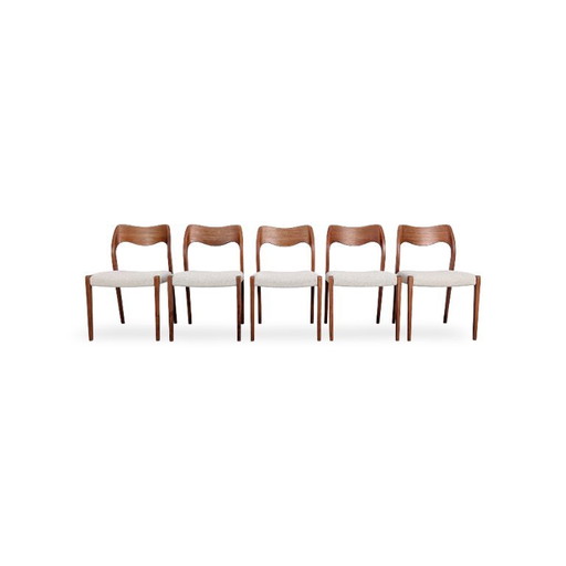 Set van 5 Niels Otto Møller stoelen model 71 Bouclé JL Mollers 1960 – kuipstoelen, Textile