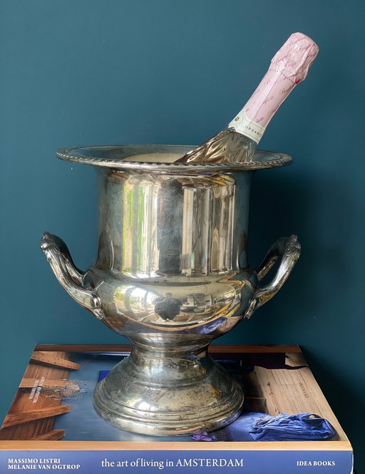 Enfriador de champán francés vintage plateado