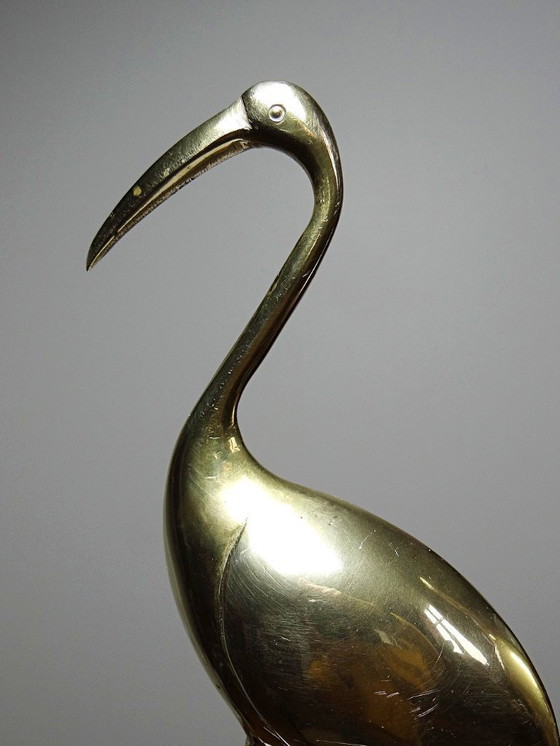 Image 1 of Paire de grands sujets Grues, Oiseaux en laiton décoratif Mid-Century vintages