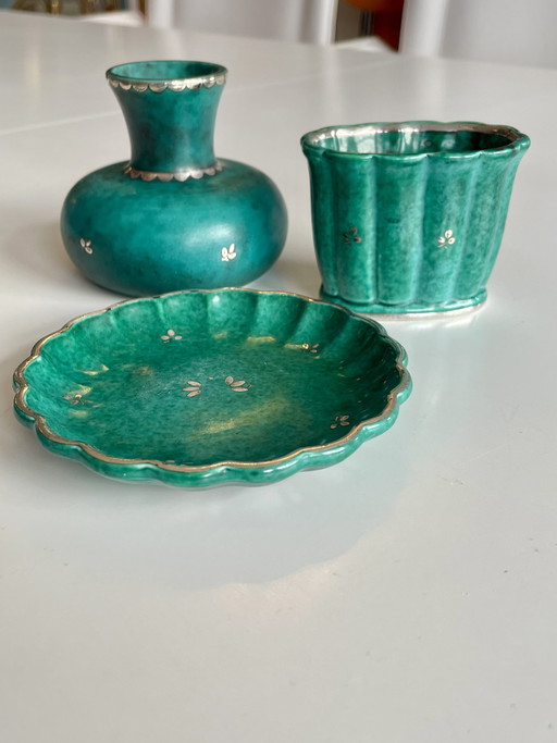 Set aus 3 Keramiken von Wilhelm Kåge Serie Argenta für Gustavsberg