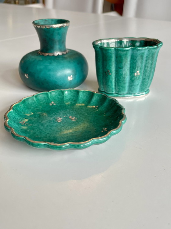 Image 1 of Set aus 3 Keramiken von Wilhelm Kåge Serie Argenta für Gustavsberg