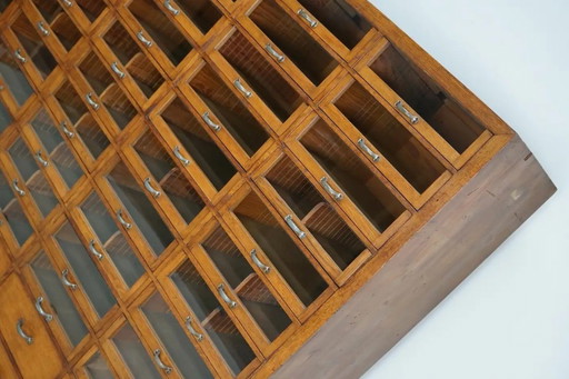 Large vintage German haberdashery oak shop cabinet, 1940s