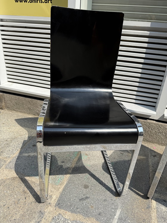 Image 1 of Klass" designstoelen - wengéhout en chromen poten