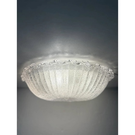 Image 1 of Lámpara de techo tradicional italiana de cristal de Murano blanco "Graniglia" estilo años 70