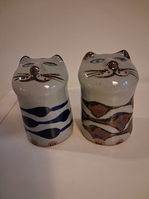 Vintage keramische zout- en peperstrooiers in de vorm van een kat van het Japanse merk Takahashi. – tafelaccessoires, Ceramic