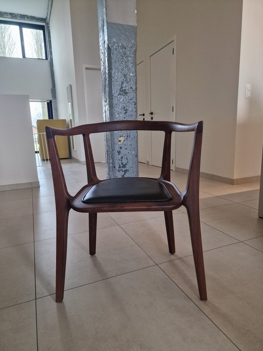 Walnut Chairs With Leather Seat, 6X