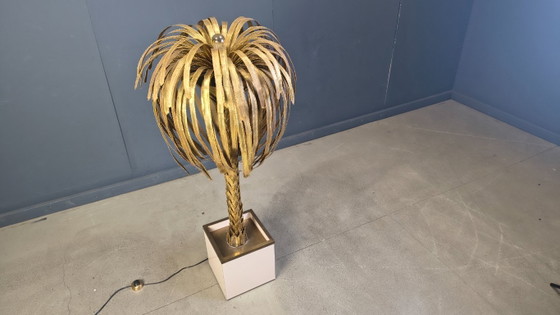 Image 1 of Lámpara de pie con forma de palmera de latón, de Maison Jansen, década de 1970.