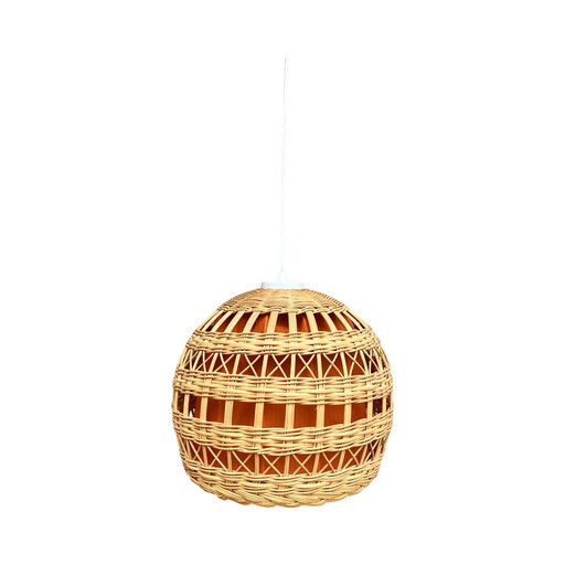 Ceiling lamp with wicker shade, Poland 1960s