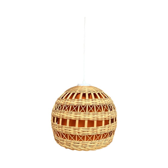 Image 1 of Ceiling lamp with wicker shade, Poland 1960s