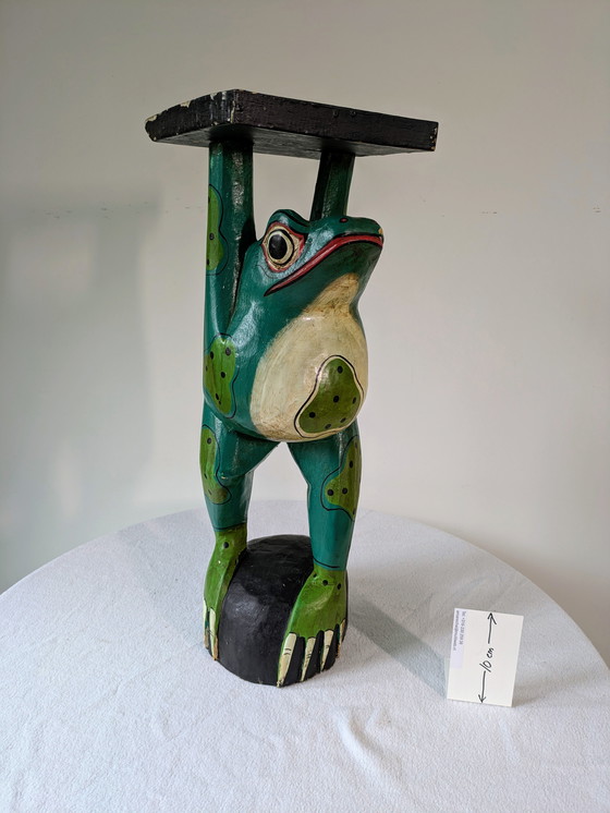 Image 1 of Vintage carved wooden frog plant table