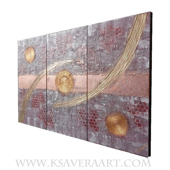 Image 1 of Abstract Paintings A1213 — Large textured Triptych